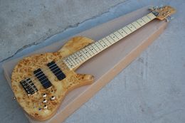 bass guitar natural electric Canada - 5 Strings Natural Wood Color Electric Bass guitar with Neck-through-body,Gold Hardware,Provide customized services