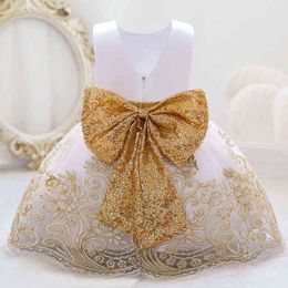 2021 Flower White Baptism 1st Birthday Dress For Baby Girl Clothing Bow Wedding Princess Dresses Lace Party Tutu Dress 1-5 Year G1129