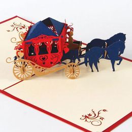 3D Paper Laser Cut Greeting Cards Creative Handmade Kirigami Wedding lnvitations Love Carriage Postcards Festive Party Supplies