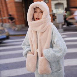 Thick Winter Cute Women Solid Color Warm Hat Scarf Gloves Set Windproof Soft Comfortable Daily Casual Scarves Caps Cycling Neck Warmer HY0207