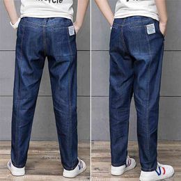 Fashion Teen Boys Trousers Pure Color Jeans Blue Pant for Children Elastic Waist Stretch Denim Clothes 8 To 16 Year Boy Clothing 210622