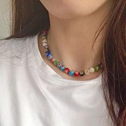 Chokers Korean Colorful Small Daisy Resin Glass Beads Choker Necklaes For Women Fashion Flower Clavicle Chain Necklace Jewelry Gifts