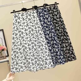 Women's skirts plus size women's summer high-waisted and thin floral A-line skirt 210520