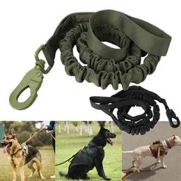 Tactical Bungee Dog Leash Nylon 1000D Tactical Elastic Lead Rope Military Training Leashes with 2Handle Strong Large Medium Dogs 210325