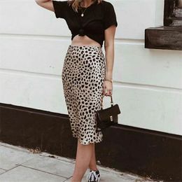 Women Silk Satin The Naomi Wild Things Leopard Print Sexy Elastic High Waist Easy 90's Slip Midi Skirt 210629