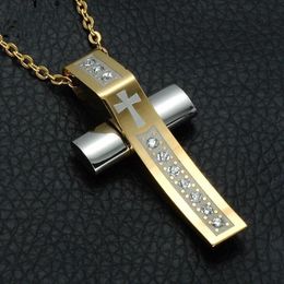 natural toner Canada - Cross Natural Pendant Two Tone Gold Pendants For Men Jewelry Necklaces