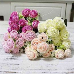 Korean style 10 thousand layers of small camellia artificial flowers home decoration ornaments photography props manual diy vase Y0630