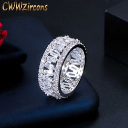 Trendy Sparkling White Baguette Cubic Zirconia Elegant Women Round Engagement Ring for Party Wedding Accessories R174 210714