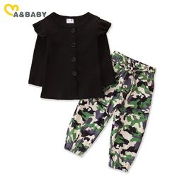 1-6Y Toddler Kid Girl Camo Clothes Set Knitted Long Sleeve T shirt Pants Casual Children Autumn Outfits Costumes 210515