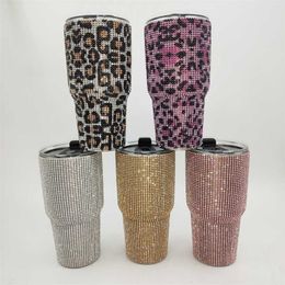 600ml/900ml Sparkling Diamond Thermos Bottle Stainless Steel Water for Car Home Travel Portable Tumbler Cup 211109