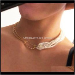 Chokers Necklaces & Pendants Jewelryifmia Punk Unique Chunky Thick Twist Chain Charm Gothic Multi-Layered Pearl Pendant Necklace For Women Tr