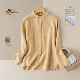 Arrival Spring Women Casual Loose Turn-down Collar Single Breasted Blouse All-matched Long Sleeve Cotton Linen Shirts W86 210512