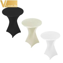 5pcs 80cm White/Black/Ivory Cocktail Table Cover Lycra Spandex Stretch Tablecloth For Bar Bistro Wedding Party Event Decoration Cloth