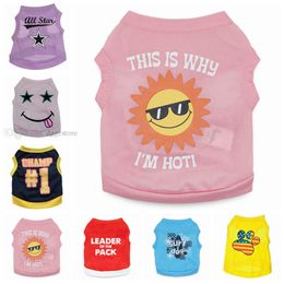 Cotton Dog Apparel Sublimation Shirts Pet Clothes Red Lip Smiling Face Summer Ventilation Doggy Slogan Costume Cute Heart Vest for Small Dogs T-Shirt L 18 Colours A47