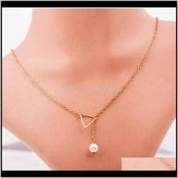 Necklaces & Pendants Jewellery Drop Delivery 2021 Y Shape Necklace White Plastic Pearl Pendant Through Triangle Sier Gold Colour Metal Chain Wom