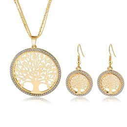 Earrings & Necklace SZELAM Gold Tree Of Life Jewellery Sets For Women Bracelets Wedding Accessories Crystal Jewellery Set SET160007