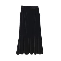 Trumpet Mermaid Black Solid Velvet Midi Skirt High Street Empire Vintage Retro Women S0200 210514