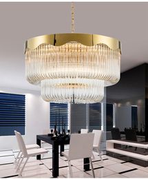 LED pendant light U shape glass pipe lampshade living room decoration hang plated metal lamp body lighting fixture