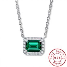 Nature 2ct Emerald Pendant 100% Real 925 Sterling Silver Charm Wedding Pendants Necklace for Women Bridal Choker Jewelry