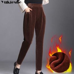 winter warm fleece thick harem Pants Women Loose Solid Corduroy High Waist Womens Long female Trousers Korean Style plus size 210608