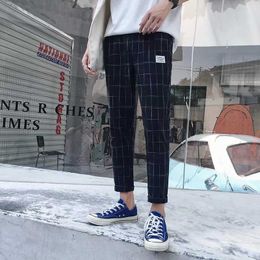 Ankle-Length Linen Plaid Pants Men Trousers Hip Hop Jogger Sweatpants Streetwear Spring New 3XL X0723