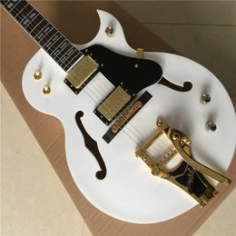 jazz electric guitar, white, hollow body, gold hardware, high quality hot