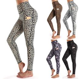 Women Sports Fitness Pants Pockets Leopard Print Leggings Higwaist Workout Running Ropa Mujer 211204