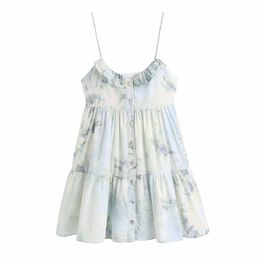 Tie dye Sexy Dress Women Spaghetti Strap es Female High Waist Club Short Summer Mini Sleeveless Vestidos 210531