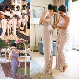 2021 Spring Summer Bridesmaid Dresses Sheath Pleats One Shoulder Bohemian Wedding Guest Dress African Cheap Maid of Honour Gowns