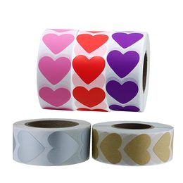 1000pcs/Roll Heart Labels Love stickers Valentines Day Handwritten silver pink purple red color heart-shaped sticker