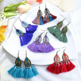 Alloy Colour Drop Oil Fringe Earrings for Women European and American Jewellery Bohemian Tassel Retro Dangle Earrings Wholesale