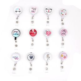 Newest Key Rings Nursing Epoxy Retractable Medical Glass Badge Holder Yoyo Pull Reel Doctors ID Name Card For Accessories