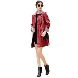 Faux leather coat Black red cyan XL-5XL plus size leisure PU women lapel long sleeve fashion faux jacket LR333 210531