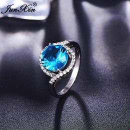 red stones rings women Australia - Wedding Rings JUNXIN Luxury Big Blue Purple Red Round Ring CZ Stone Fashion White Gold Filled Jewelry Vintage For Women