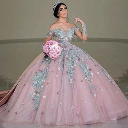 Fabulous Beaded 3D Floral Wedding Gowns Sequined Off The Shoulder Neck Long Sleeves Bridal Dresses Appliqued Vestidos De Novia 322