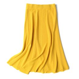 Skirts HLBCBG High Waist Autumn Winter Women Knitted Fashion Pleated Skirt Long Soft Female Warm Rib