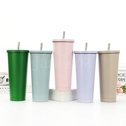 304 stainless steel Outdoor Straw Tumblers Vacuum Insulation Cup 500ml Fashion Car cups 9 Colors DD128