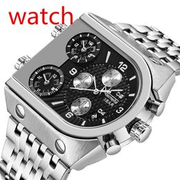 Temeite Top Brand Men's Big Dial 3 Time Zone Business Square Quartz Watches Men Military Waterproof Wristwatch Relogio Masculino2022