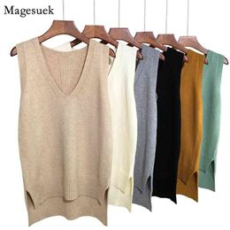 Fashion Sweater Vest Women V-Neck Casual Brown Office Lady Sleeveless Knitted 16 Colors 11983 210512