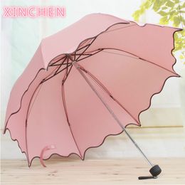 Women Rain Umbrella Female Umbrellas Handle Creative Lace Cute Princess Sunny and Rainy Anti-UV Drinkware