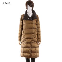 Winter Double Sided Slim Jacket Coat Plus Size Single Breasted Parkas Women White Duck Down Ultra Light Snow Outwear 210430