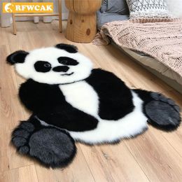 Panda Pattern Shaggy Carpet Imitation Leather Fur Rug Animal Shape Area Carpets For Living Room Mat Tapete Kids Decor 220301