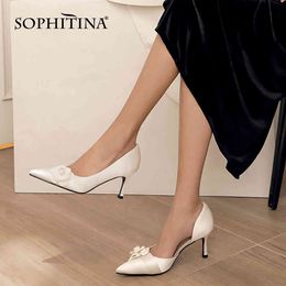 SOPHITINA Women's Sweet High Heels Pointed Toe White Flower Pearl Stiletto Heeld Pumps Ladies Wedding Party Dress Shoes PO616 210513