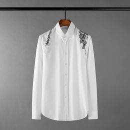 Cotton Male Shirts Luxury Long Sleeve Embroidery Casual Mens Dress Shirts Fashion Loose Party White Man Shirts