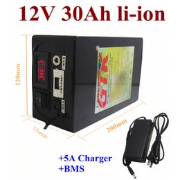 12v 30Ah lithium ion battery pack 3.7V 18650 battery holder with 50A bms 4S for 12V 600W armin Lawrence fish finder+5A Charger