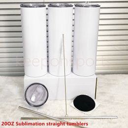 -20z-DIY-Sublimations-gerades Tumbler mit Metallstroh und Deckel Doubel Wall Thermos-Tasse Kaffee-Teetassen
