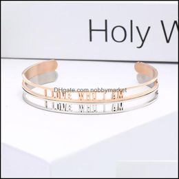 Cuff Bracelets Jewelry 6Mm Stainless Steel Inspirational Bangle I Love Who Am Hollow Letter Open For Women Personalized Drop Delivery 2021 S