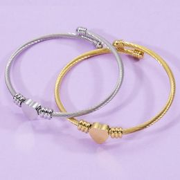 Bangle 10Pcs/Lot Heart Adjustable Bangles Mirror Polish Stainless Steel Cuff Open Braceltes For Women's Girls Fashion Jewellery