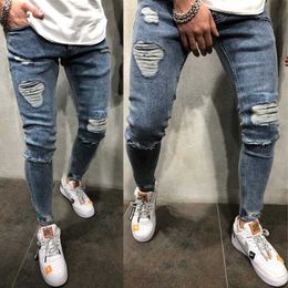 2020 Hip Hop Sweatpants Skinny Motorcycle Denim Pants Zipper Designer Blue Jeans Mens Casual Men Jeans Trousers X0621