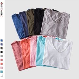 Summer 5 PCS 100% Cotton Soild T Shirt Men V-Neck Short Sleeve Casual Mens T-Shirts Soft Feel High Quality Male Tops Tees 210324